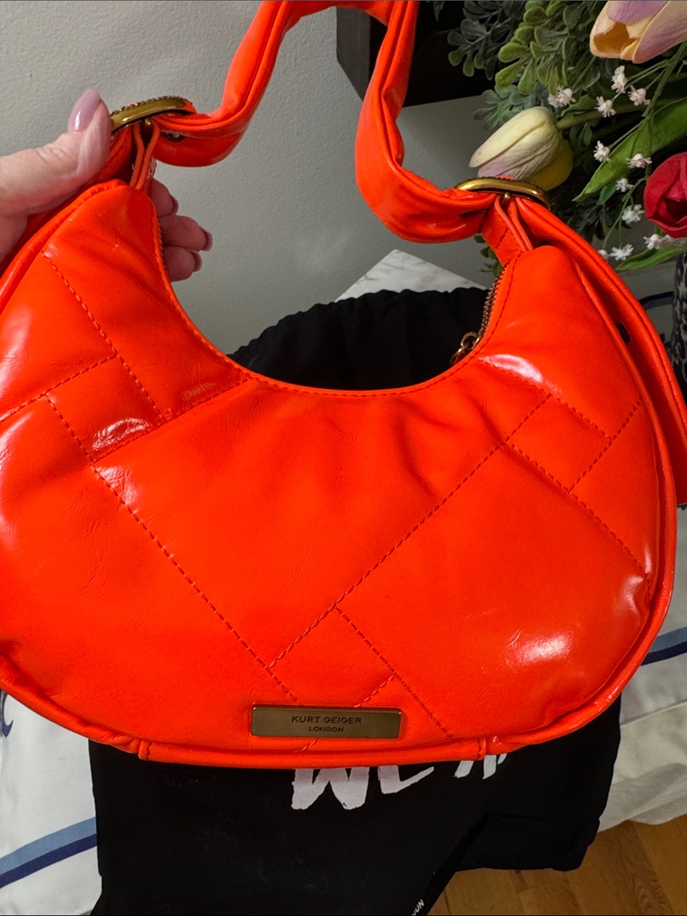 Kurt Geiger Kensington Puff Crescent Shoulder Bag Orange - Picture 6 of 10